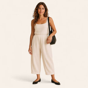 Cut Loose Linen Pants M – Relaxed Lantern Leg, Modern Minimalist, USA Made White